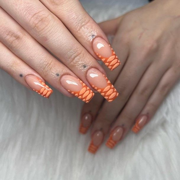 Feminine Orange French Tip Nail Designs For Women