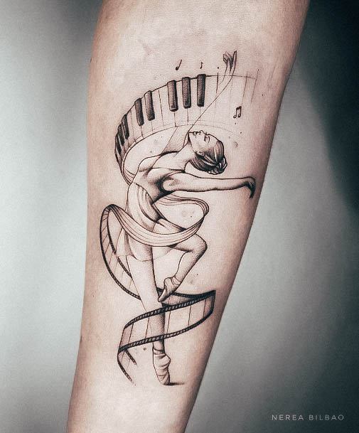 Feminine Piano Tattoo Designs For Women