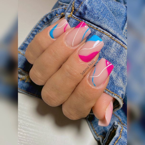 Feminine Pink And Blue Nail Designs For Women