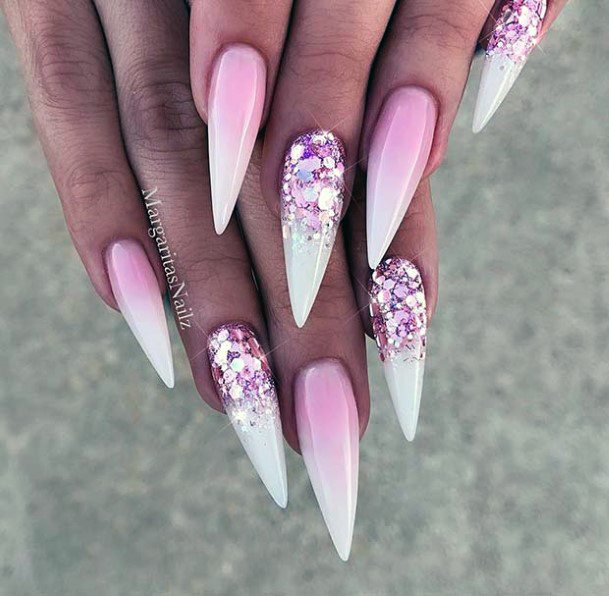 Feminine Pink Ombre With Glitter Nail Designs For Women
