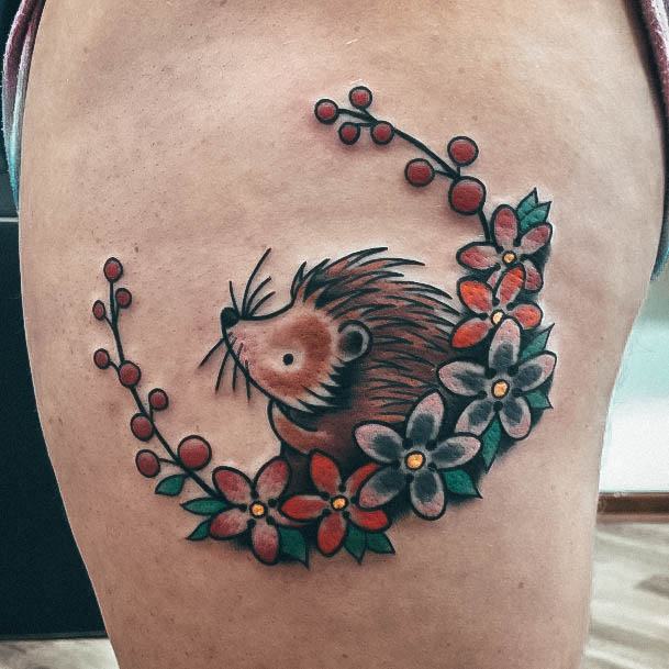 Feminine Porcupine Tattoo Designs For Women