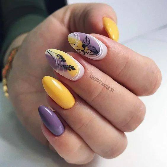 Feminine Purple And Yellow Nail Designs For Women