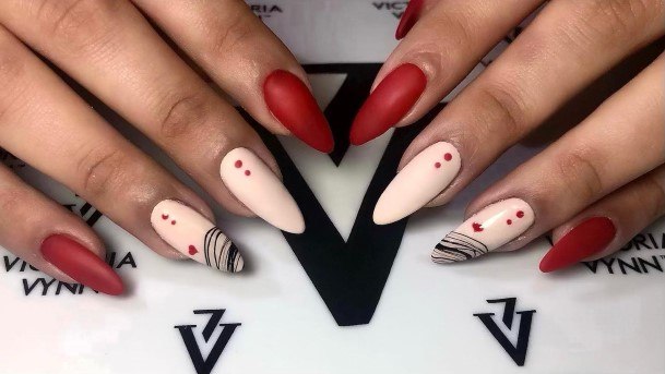 Feminine Red And Black Matte Nail Designs For Women