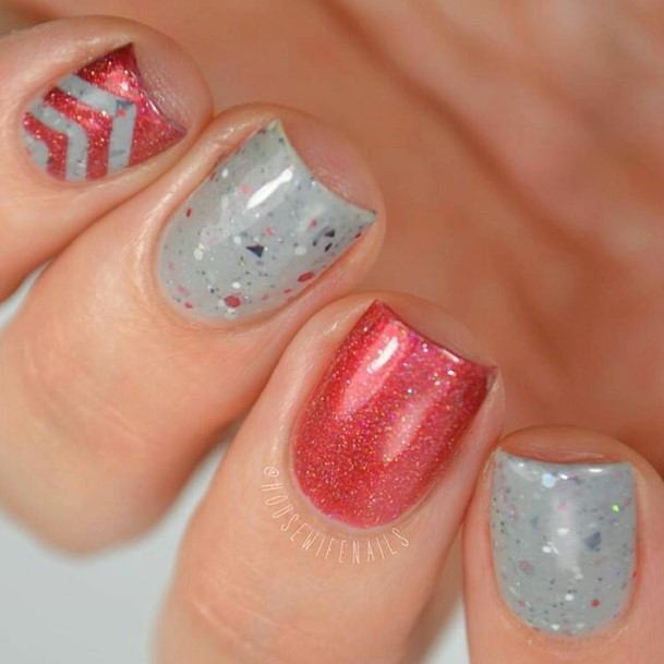 Feminine Red And Grey Nail Designs For Women