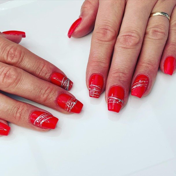 Feminine Red And Silver Nail Designs For Women