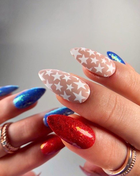 Feminine Red White And Blue Nail Designs For Women