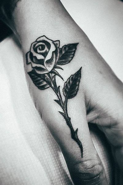 Feminine Rose Hand Tattoo Designs For Women Thumb