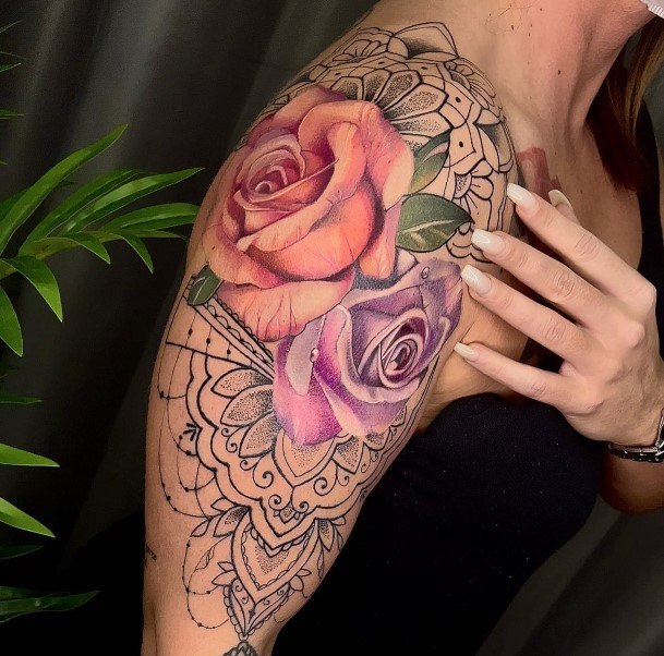 Feminine Rose Shoulder Tattoo Designs For Women