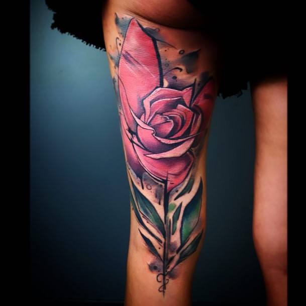 Feminine Rose Thigh Tattoo Designs For Women