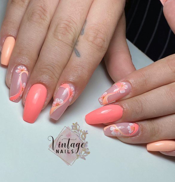 Feminine Salmon Nail Designs For Women