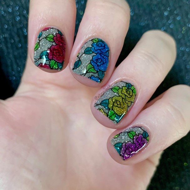 Feminine Stained Glass Nail Designs For Women