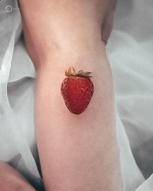 Feminine Strawberry Tattoo Designs For Women