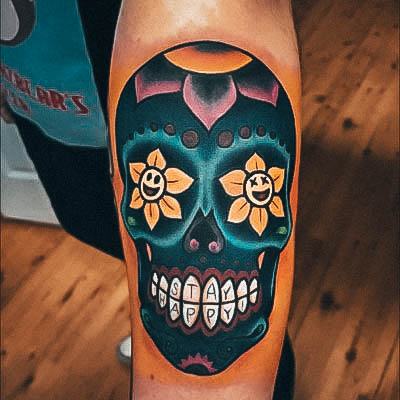 Feminine Sugar Skull Tattoo Designs For Women Blackwork