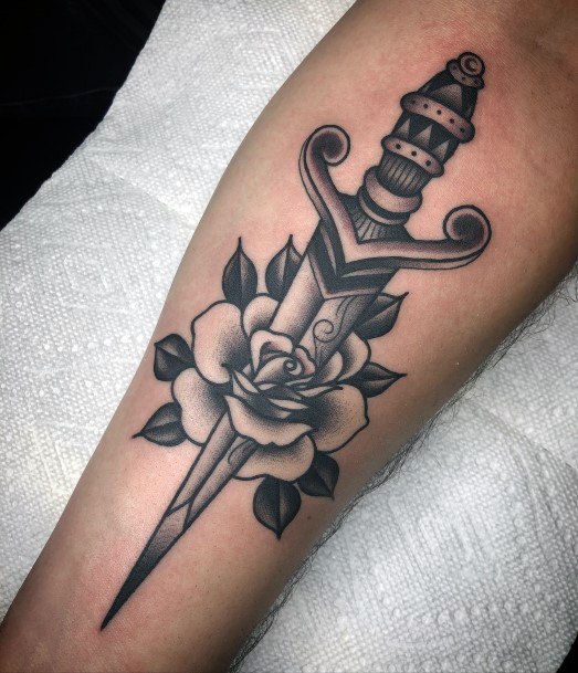 Feminine Tattoos For Women Dagger Rose