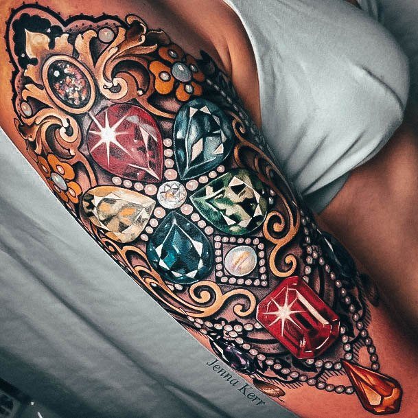Feminine Tattoos For Women Gem Half Sleeve Jewerly Themed