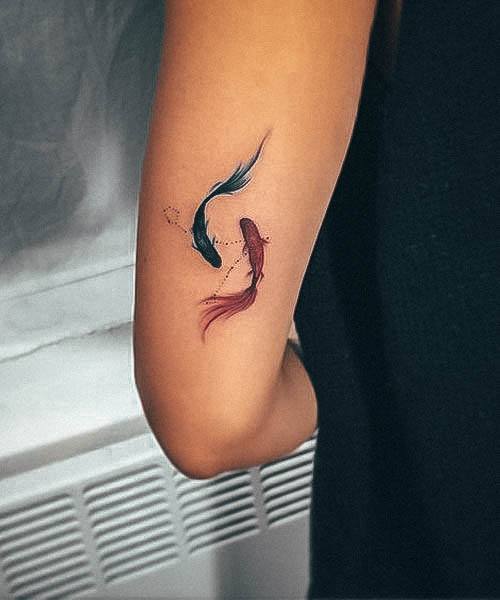 Feminine Tattoos For Women Koi Fish Outer Forearm