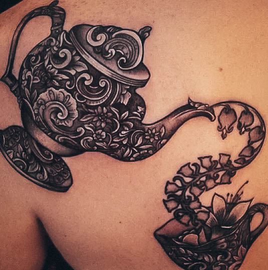 Feminine Tea Cup Tattoo Designs For Women