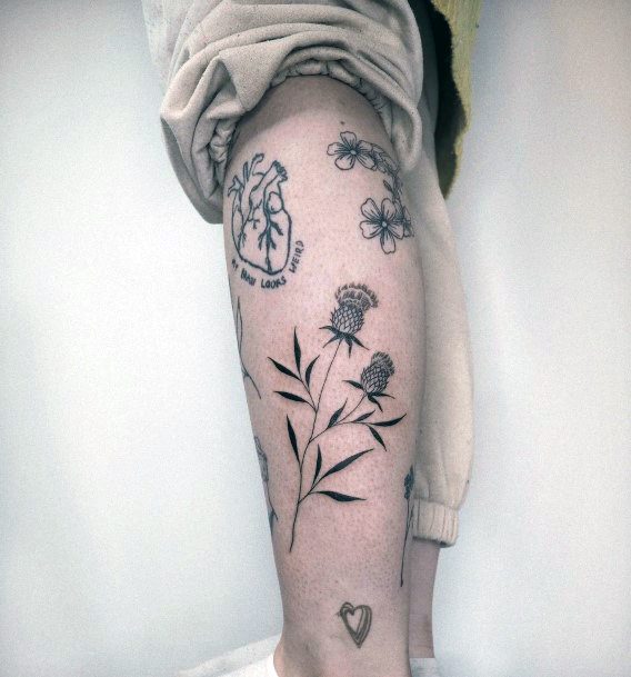 Feminine Thistle Tattoo Designs For Women