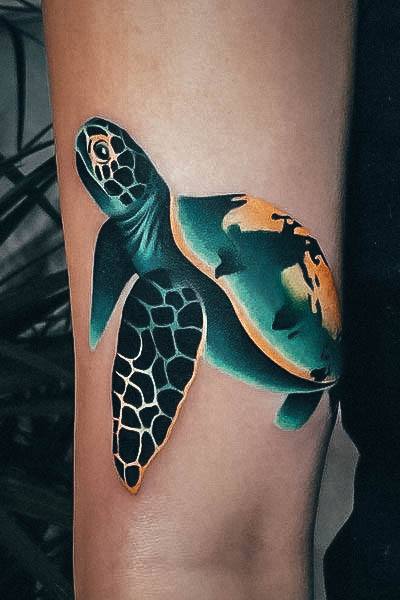 Feminine Turtle Tattoo Designs For Women Colorful