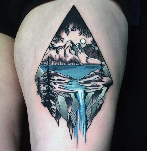 Feminine Waterfall Tattoo Designs For Women