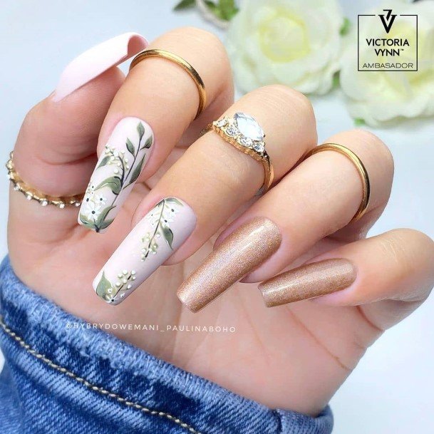 Feminine White With Flowers Nail Designs For Women