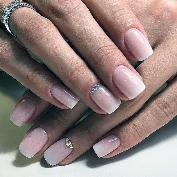 Feminine White With Rhinestones Nail Designs For Women