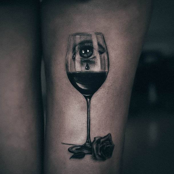 Feminine Wine Glass Tattoo Designs For Women