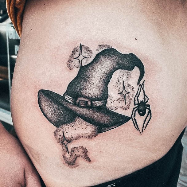 Feminine Witch Hat Tattoo Designs For Women