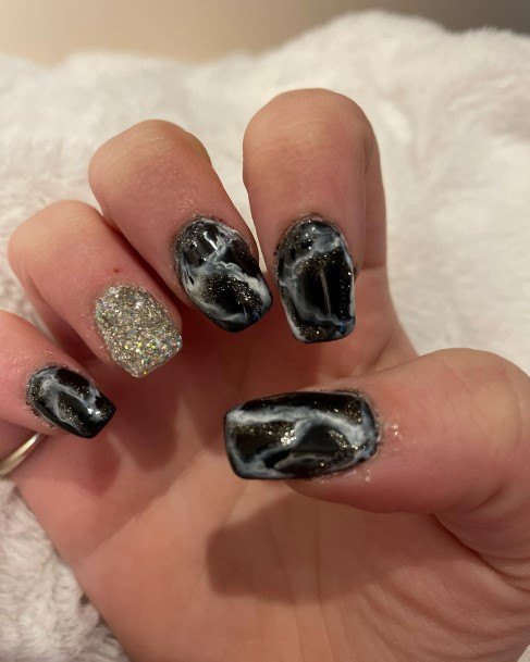 Feminine Womens Black And White Marble Nail