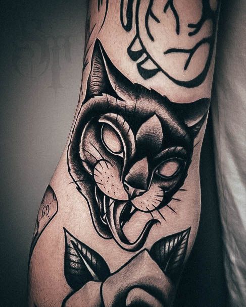 Feminine Womens Black Cat Tattoo