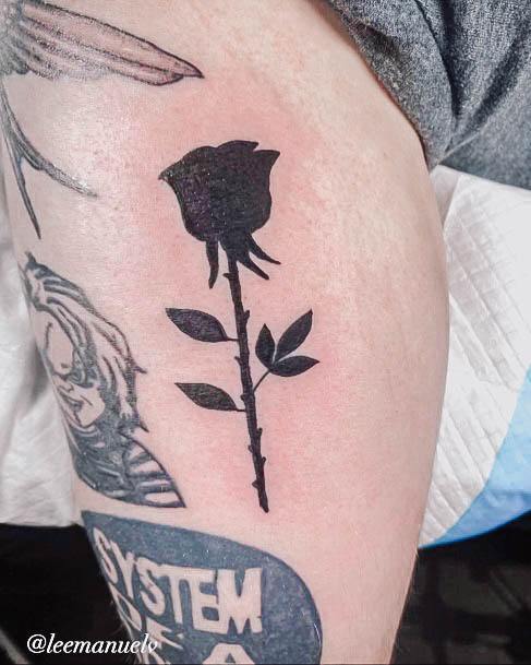 Feminine Womens Black Rose Tattoo