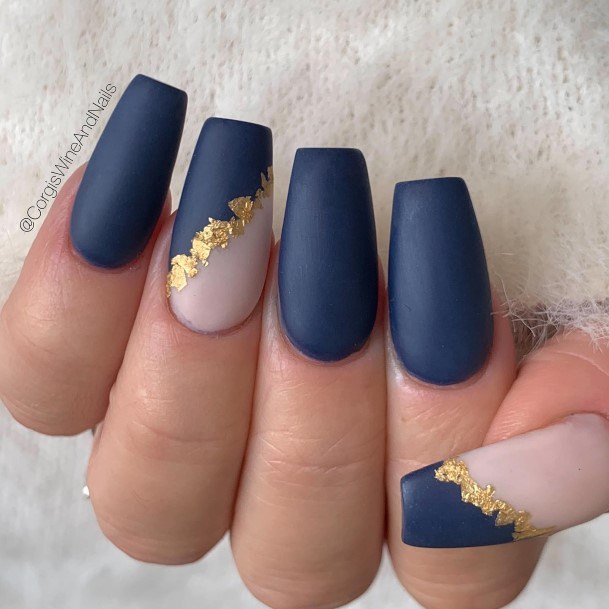 Feminine Womens Blue And Gold Nail