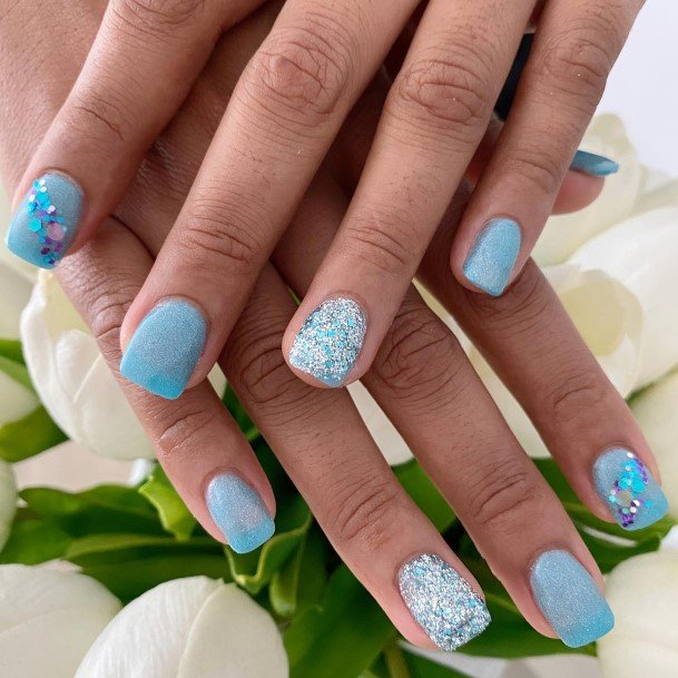 Feminine Womens Blue And Silver Nail