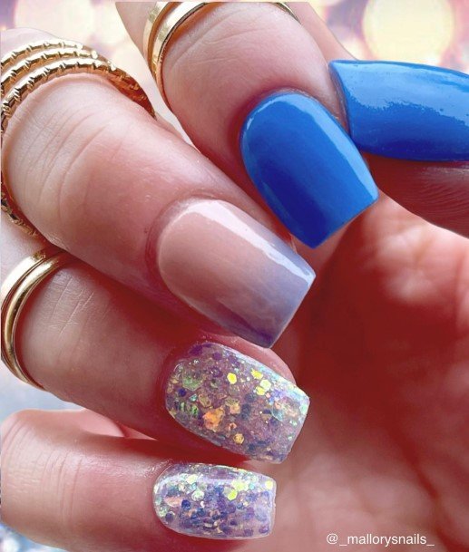 Feminine Womens Blue Glitter Nail