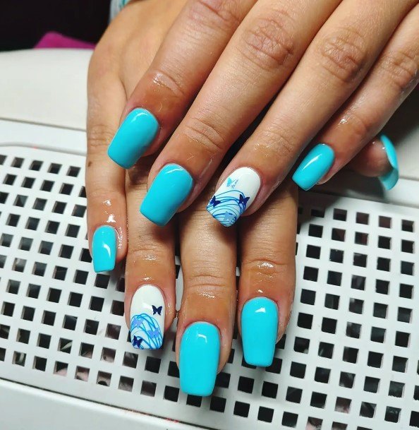 Feminine Womens Blue Summer Nail