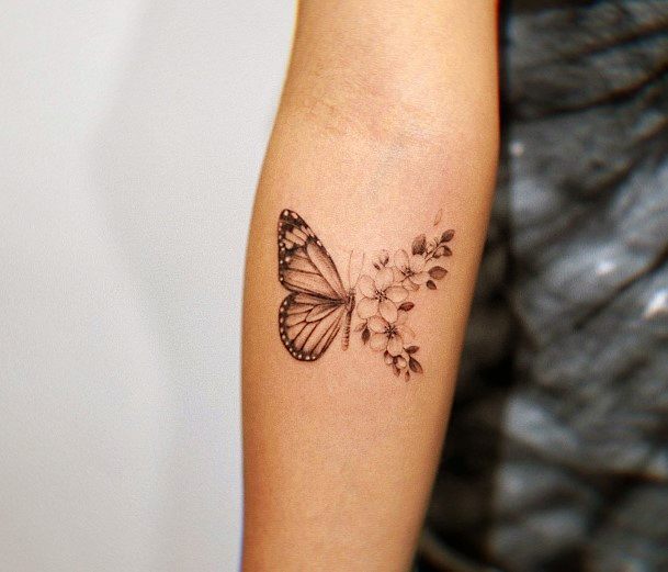 Feminine Womens Butterfly Flower Tattoo