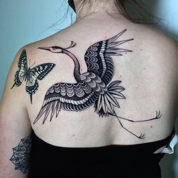 Feminine Womens Crane Tattoo