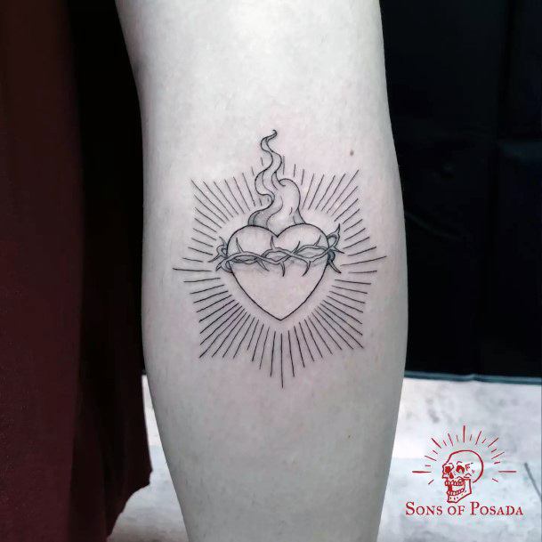 Feminine Womens Flaming Heart Tattoo