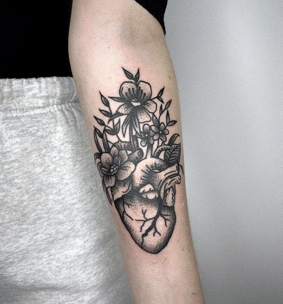 Feminine Womens Flower Heart Tattoo