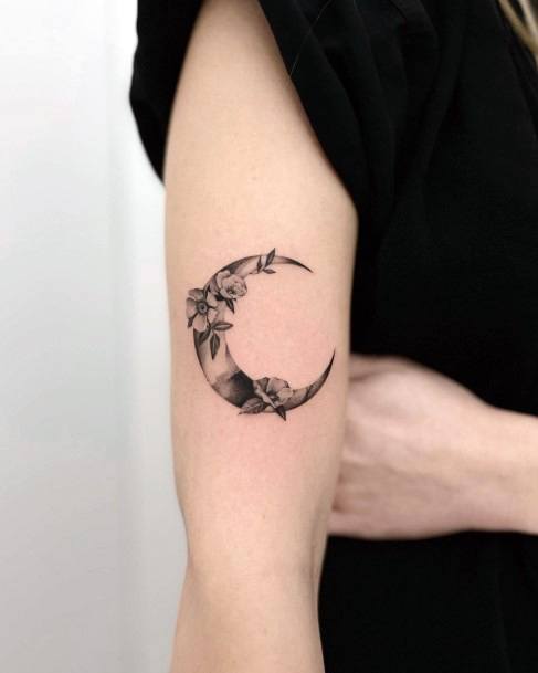 Feminine Womens Flower Moon Tattoo