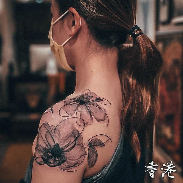 Feminine Womens Flower Shoulder Tattoo