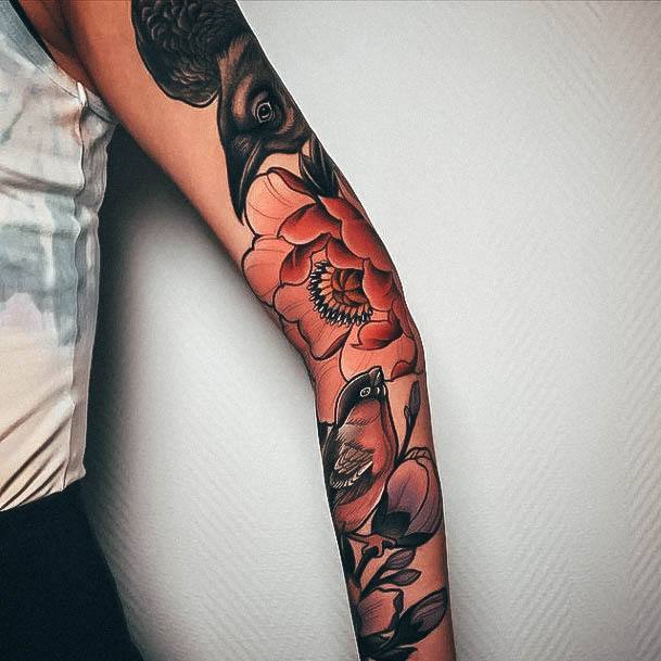 Feminine Womens Flower Sleeve Tattoo