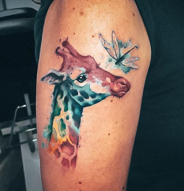 Feminine Womens Giraffe Tattoo Arm Watercolor