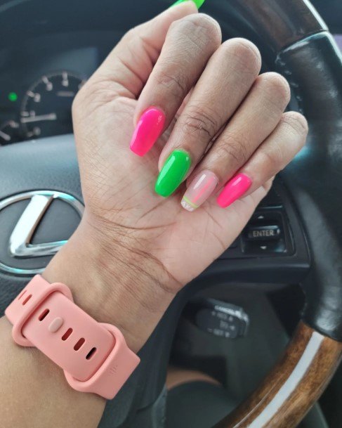 Feminine Womens Green And Pink Nail