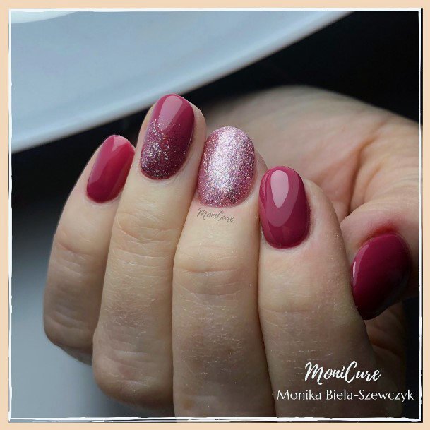 Feminine Womens Maroon And Pink Nail