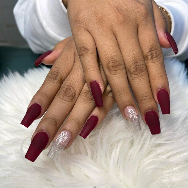 Feminine Womens Maroon And Silver Nail