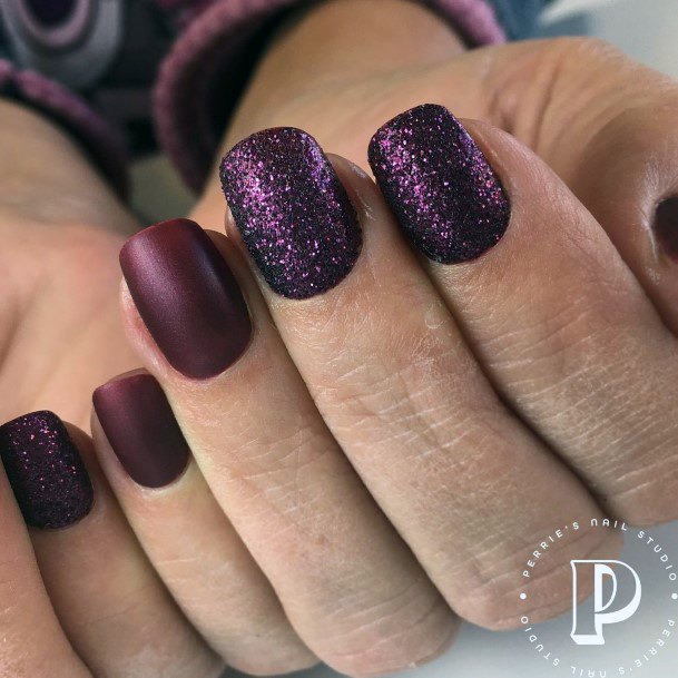 Feminine Womens Maroon Glitter Nail