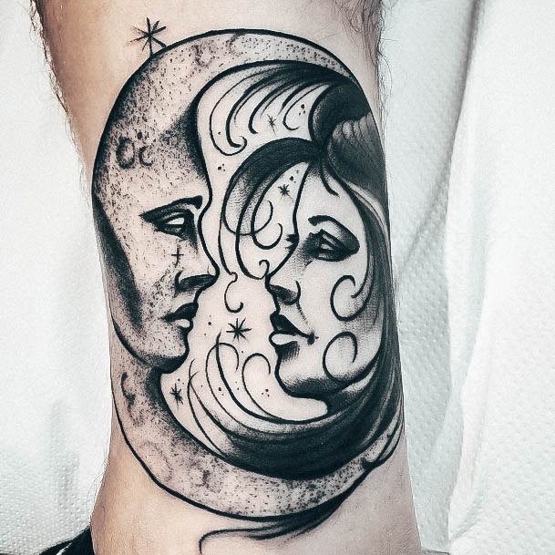 Feminine Womens Moon And Stars Tattoo