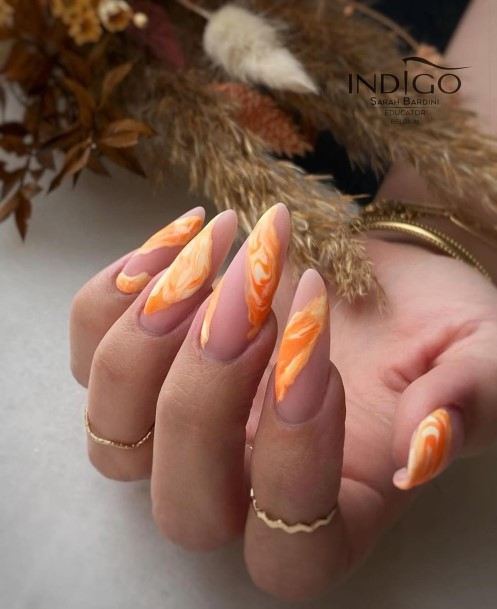 Feminine Womens Orange And White Nail