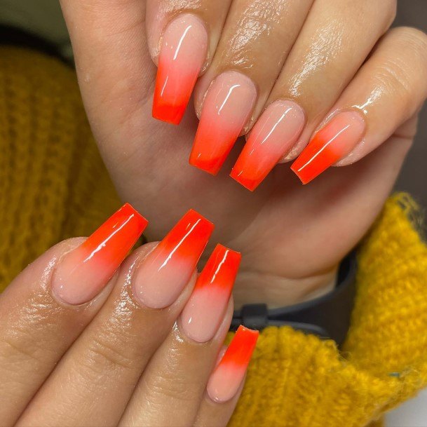 Feminine Womens Orange Ombre Nail